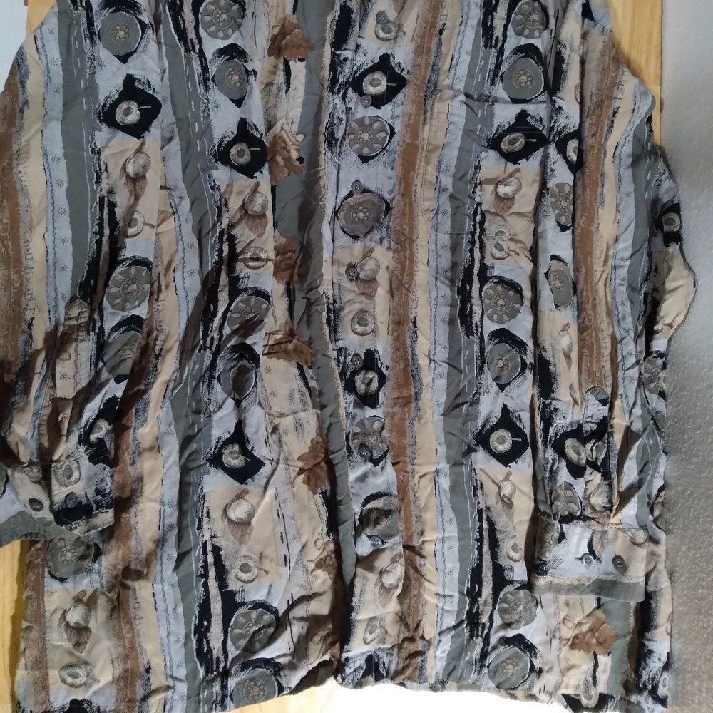 Vintage Abstract Pattern Button Down Shirt - image 2